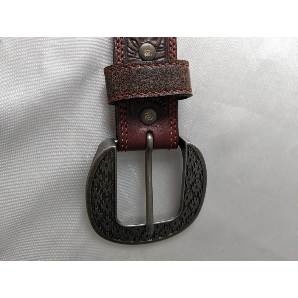 Red Dirt Hat Co Mens Tooled Leather Western Belt Aztec Southwestern Brown Sz 38